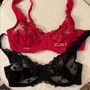 Soma Sensuous Elegant Lace Unlined Underwire Bra Set - Red & Black size 34C